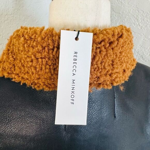 Rebecca Minkoff Faux Shearling Vegan Leather Moto Jacket, Black/Brown, Large NWT - Picture 13 of 16